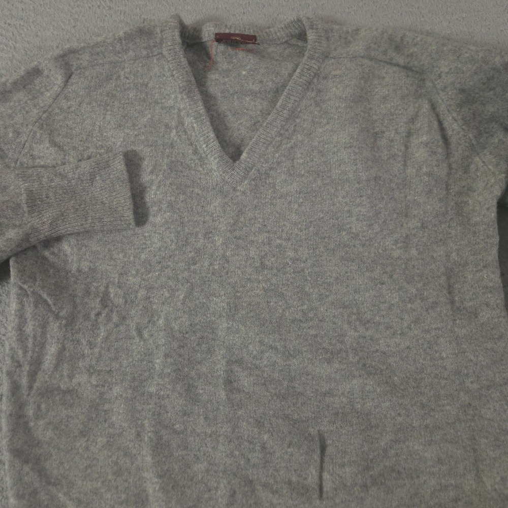 VINTAGE Nordstrom Sweater Mens M Gray 100% Lambswool V-Neck Knit Pullover 90s